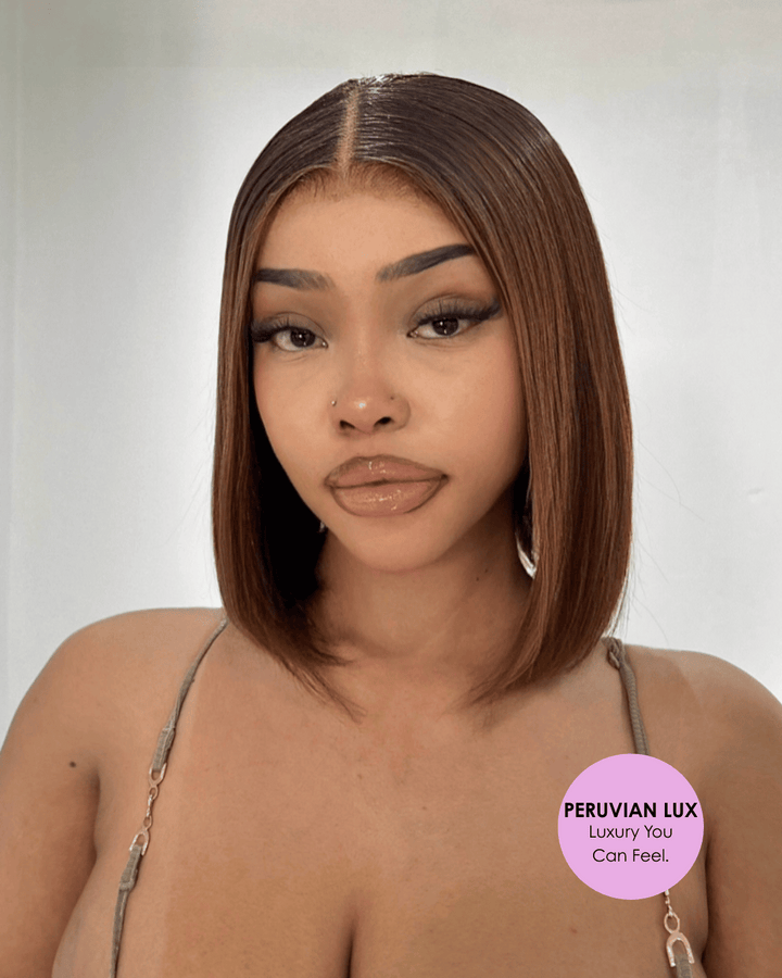 Peruvian LUX 13x4 Lace Frontal Wig Straight Bob Col 4 10 inch