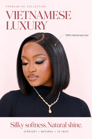 Super Double Drawn Vietnamese 5x5 Lace Wig Straight Col Natural 10 Inch