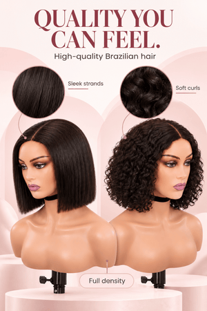 2 for 1 Brazilian Middle Part Wig Combo | Straight + Curly 8″