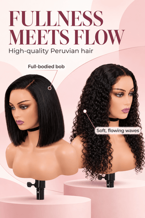 2 for 1 Peruvian Wig Combo | Lux High Density Bob 10" + 9x6 Water Wave 18"