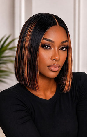 Vietnamese Bob Lace Wig Straight 1b4 Streaked