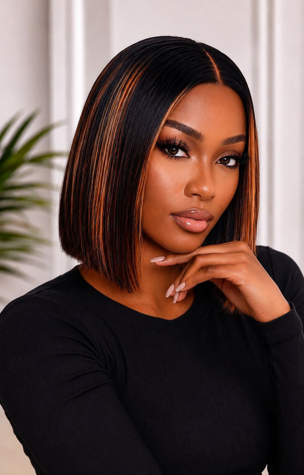 Vietnamese Bob Lace Wig Straight 1b4 Streaked