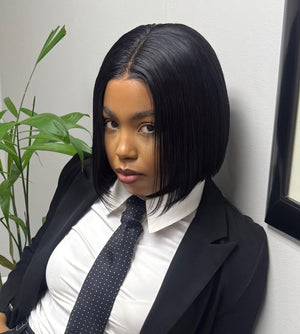 Pre Cut Peruvian 5x5 Lace Wig Blunt Bob 8 Inch
