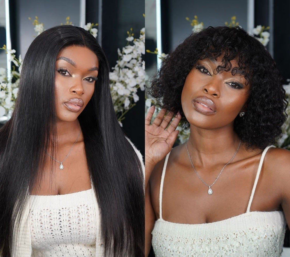 Brazilian 4x4 Lace Wig Straight 16" and Zoe Water Wave Fringe