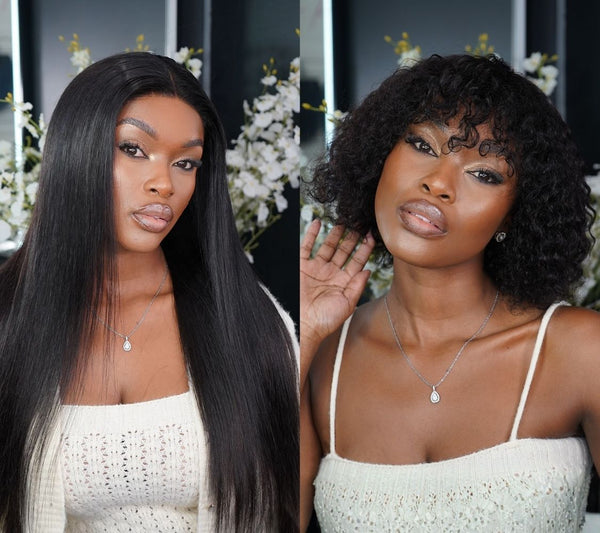 Brazilian 4x4 Lace Wig Straight 16" and Zoe Water Wave Fringe
