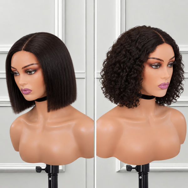 2 for 1 Brazilian Middle Part Wig Combo | Straight + Curly 8″