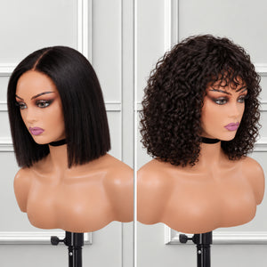 2 for 1 Brazilian Wig Combo | Straight 8″ Bob + Brandy Water Wave Fringe