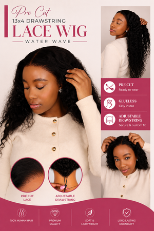 Pre Cut Peruvian 13x4 Drawstring Lace Wig Water Wave