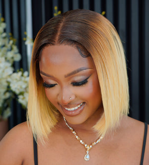 Super Double Drawn Vietnamese 5x5 Lace Wig Straight Col Ombre Blonde 10 Inch