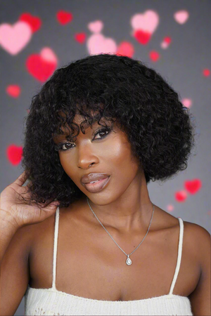 Brazilian 4x4 Lace Wig Straight 8 Inch and Zoe Water Wave Fringe
