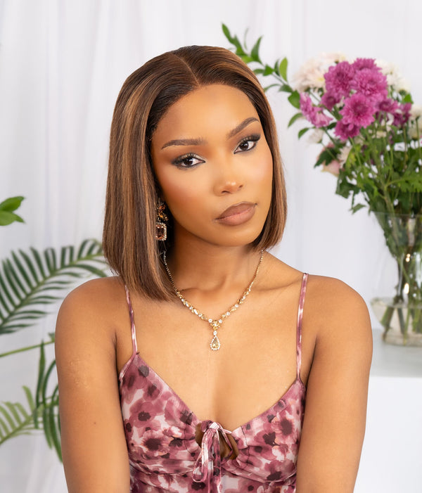 Super Double Drawn Vietnamese 5x5 Lace Wig Straight Col Piano Brown 10 Inch