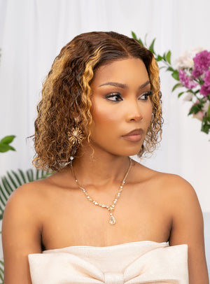 Peruvian Lace Front Wig Water Curl Streaked 430 12 Inch