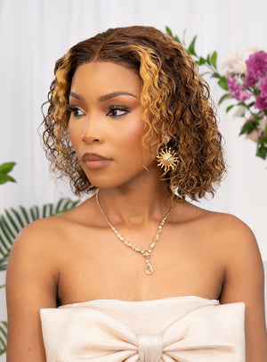 Peruvian Lace Front Wig Water Curl Streaked 430 12 Inch