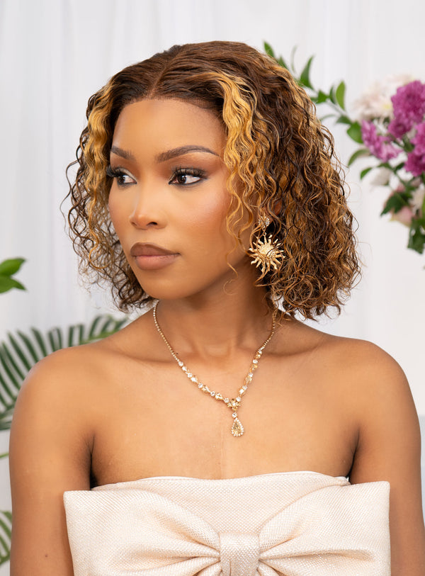 Peruvian Lace Front Wig Water Curl Streaked 430 12 Inch