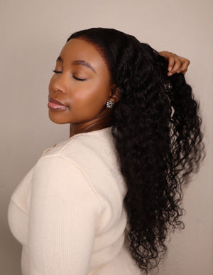 Drawstring Pre-Cut Peruvian 13x4 Lace Wig Water Wave