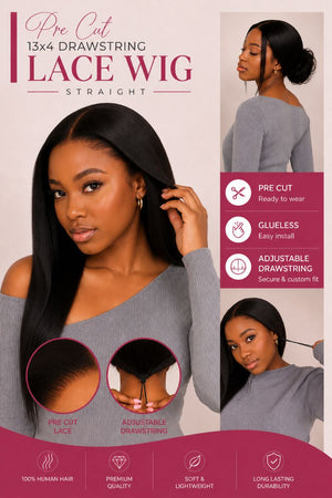 Drawstring Pre-Cut Peruvian 13x4 Lace Wig Straight