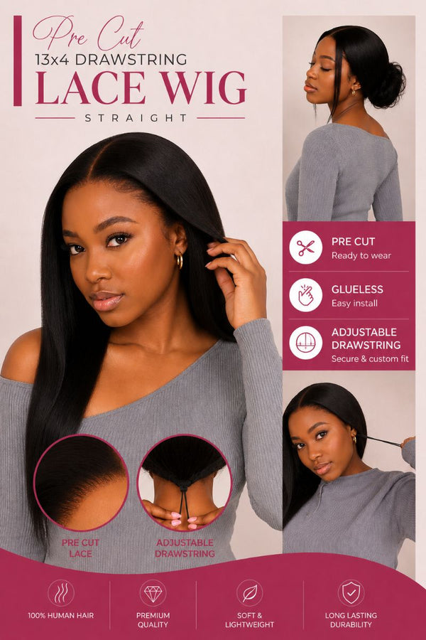 Drawstring Pre-Cut Peruvian 13x4 Lace Wig Straight