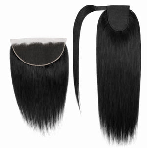 Brazilian 10A Frontal 12 Inch & Clip In Ponytail Straight 18 Inch