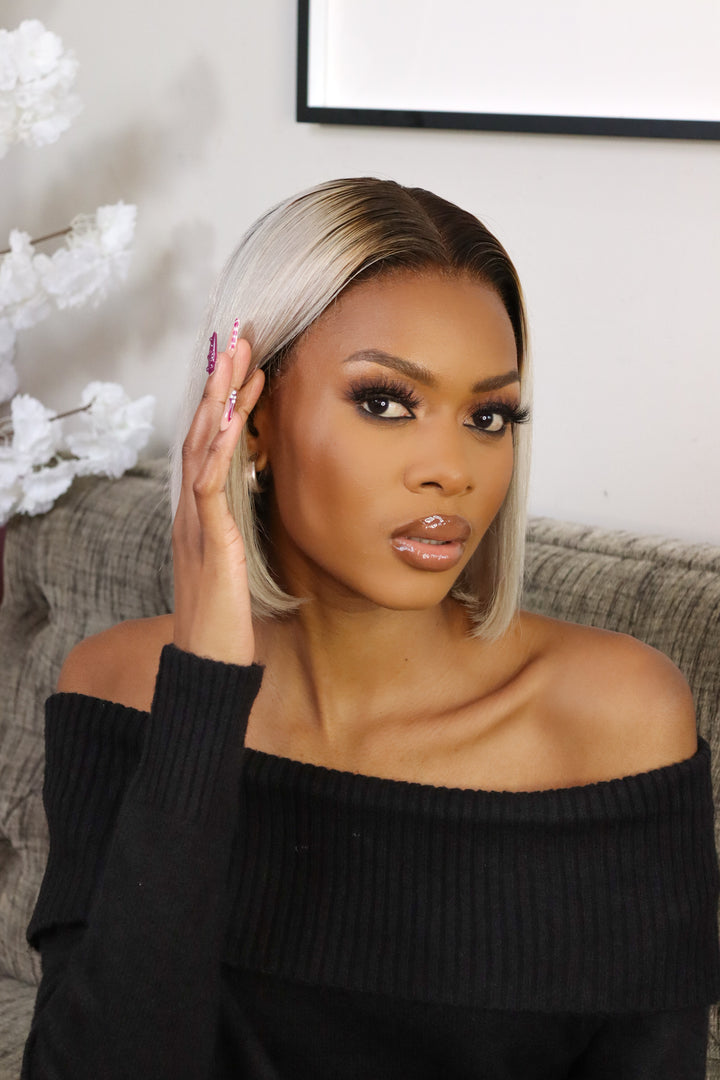Brazilian Lace Frontal Wig Straight T1B Silver 10 Inch