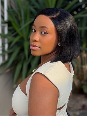 Pre Cut Peruvian 5x5 Lace Wig Blunt Bob 8 Inch