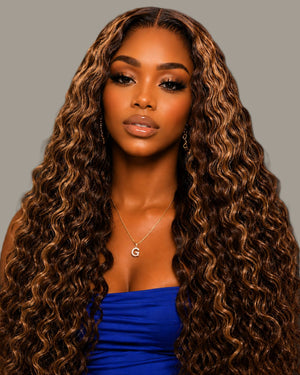 Peruvian Lace Front Wig Jerry Curl Streaked 427
