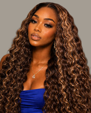 Peruvian Lace Front Wig Jerry Curl Streaked 427