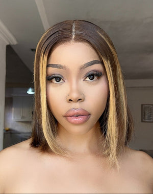 Peruvian 13x4 Lace Frontal Wig Straight Col 427 Streaked 12 Inch