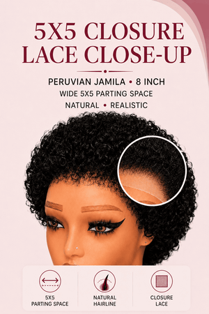 Peruvian HD 5x5 Lace Wig Jamila Nat 8 Inch