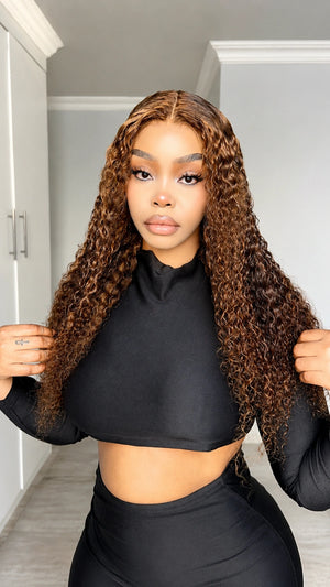 Peruvian Lace Front Wig Jerry Curl Streaked 427