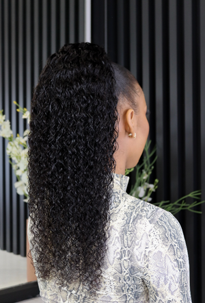 Brazilian  Water Wave Natural Black Clip In Wrap Ponytail