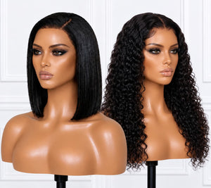 2 for 1 Peruvian Wig Combo | Lux High Density Bob 10" + 9x6 Water Wave 18"
