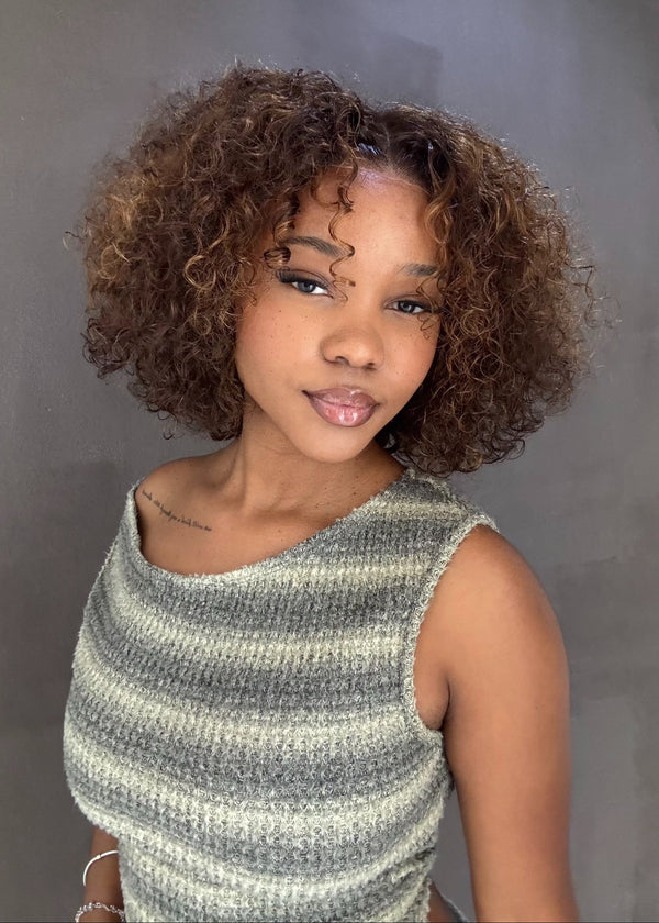 Peruvian Lace Front Wig - Water Wave - 12" Streaked 427