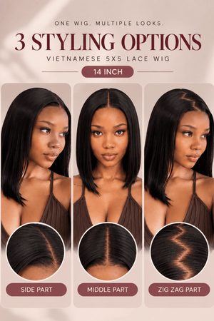 Vietnamese 5x5 Lace Wig Straight Cardi Bob 14 Inch