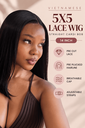 Vietnamese 5x5 Lace Wig Straight Cardi Bob 14 Inch