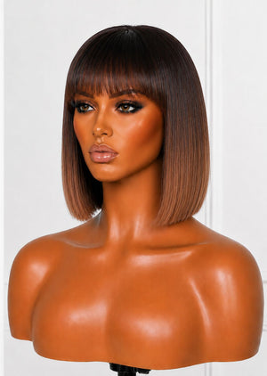 Super Double Drawn Vietnamese 5x5 Lace Wig Straight  Fringe Ombre Brown 10 Inch
