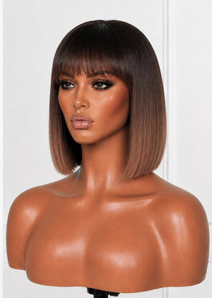 Super Double Drawn Vietnamese 5x5 Lace Wig Straight  Fringe Ombre Brown 10 Inch