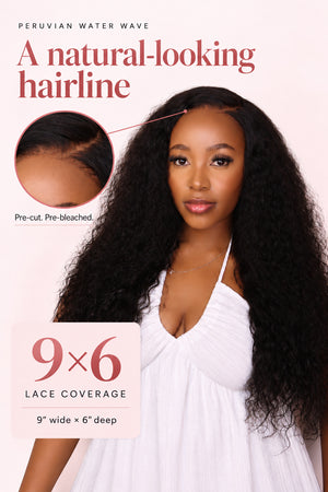 Peruvian 9x6 Pre Cut Pre Bleached Water Wave Lace Wig
