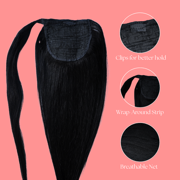 Straight Natural Black Clip In Ponytail