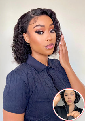 Drawstring Brazilian Pre-Cut 13x4 Lace Wig Water Wave Bob