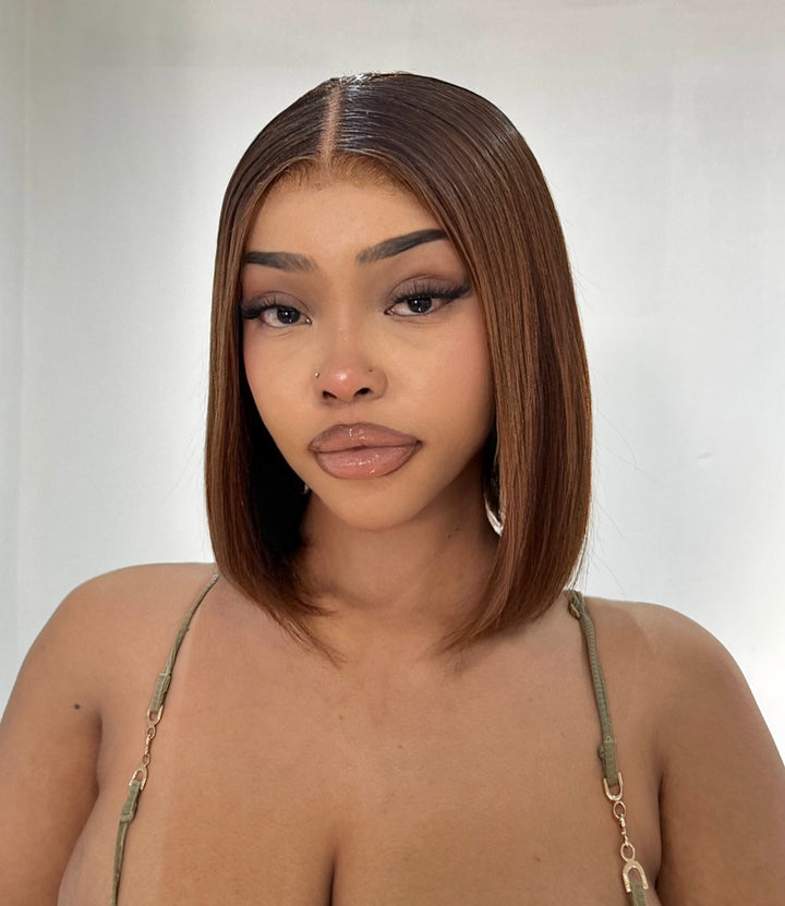 Peruvian LUX 13x4 Lace Frontal Wig Straight Bob Col 4 10 inch