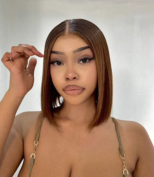 Peruvian LUX 13x4 Lace Frontal Wig Straight Bob Col 4 10 inch