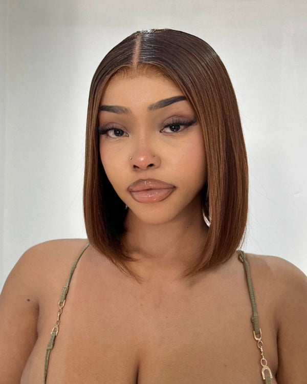 Peruvian LUX 13x4 Lace Frontal Wig Straight Bob Col 4 10 inch