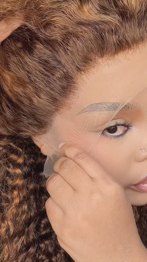 Peruvian Lace Front Wig Jerry Curl Streaked 427