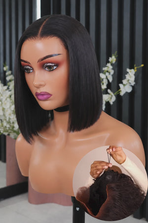 Drawstring Pre-Cut Peruvian 13x4 Lace Wig Straight Bob