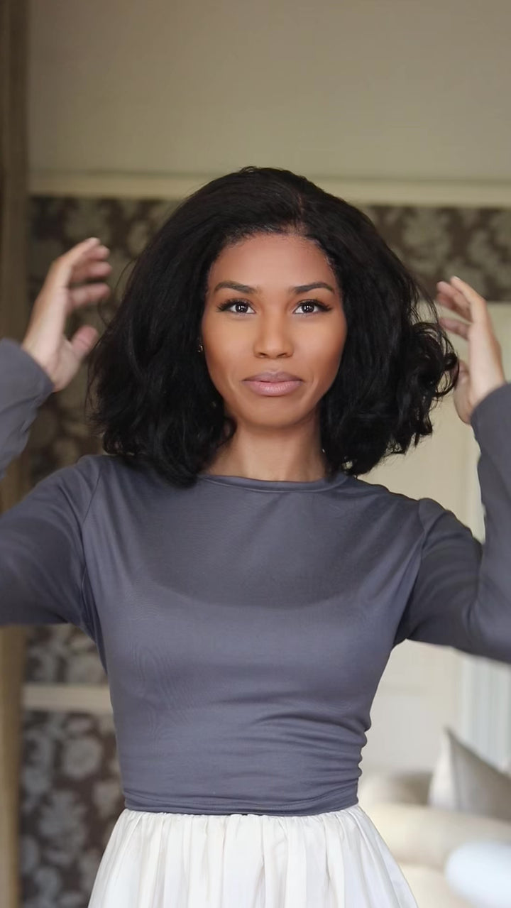 Peruvian Lace Frontal Wig Kinky Straight Wave 10 Inch