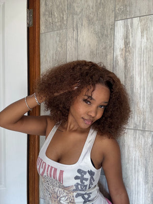 Pre Cut Peruvian 5x5 Lace Frontal Wig Water Curl Col 4 14 Inch