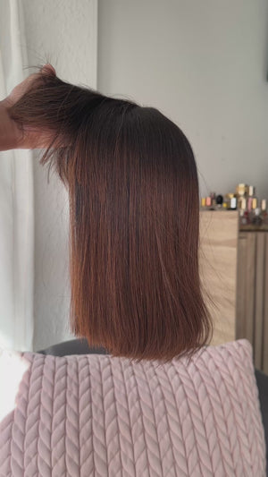Super Double Drawn Vietnamese 5x5 Lace Wig Straight  Fringe Ombre Brown 10 Inch