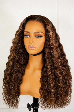 Peruvian Lace Front Wig Jerry Curl Streaked 427