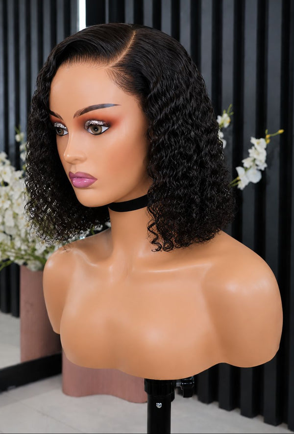Pre Cut Peruvian 13x4 Drawstring Lace Bob Wig Water Wave